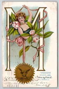 Mississippi State Girl Seal And Flower Magnolia 1907 To McDowell VA Postcard X23