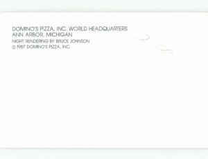 1987 postcard ad DOMINO'S PIZZA WORLD HEADQUARTERS Ann Arbor Michigan MI E6522