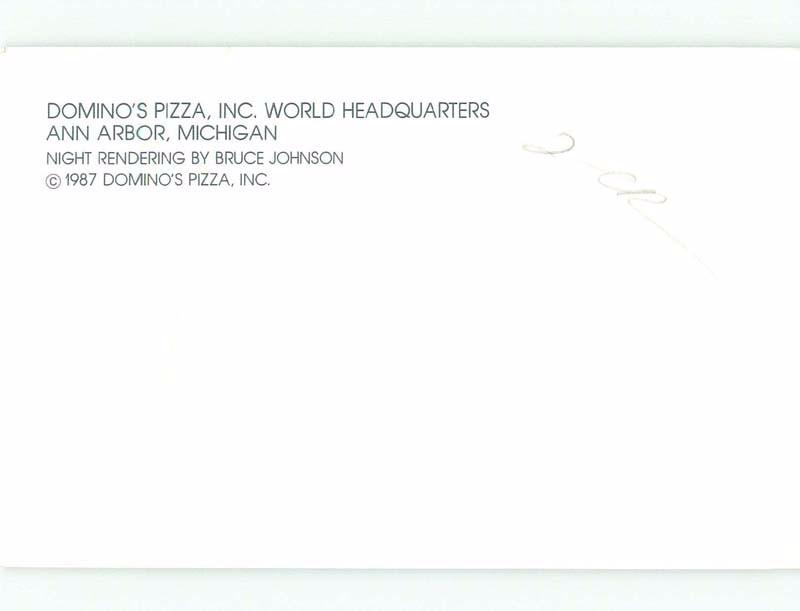 1987 postcard ad DOMINO'S PIZZA WORLD HEADQUARTERS Ann Arbor Michigan MI E6522