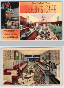 2 Postcards CHAMBERLAIN, South Dakota SD ~ Roadside DERBY'S CAFE ca 1940s Linens