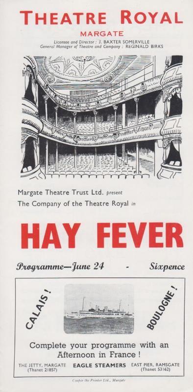 Hay Fever Noel Coward Musical Theatre Royal Margate Kent Vintage Old Programme