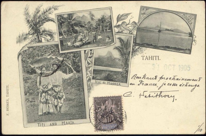 Tahiti, Titi and Maata, Moorea, Haapiti Natives, Multiview (1905) Stamp