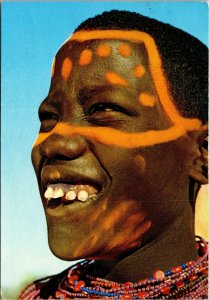 VINTAGE CONTINENTAL SIZE POSTCARD PAINTED FACE OF KENYAN GIRL AFRICA