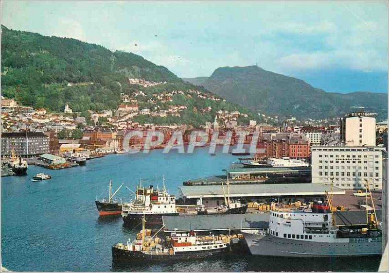 Postcard Modern Bergen Norway View over Vagen Boat