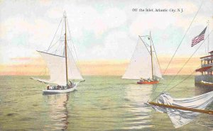 Sail Boats Yachting off Inlet Atlantic City New Jersey 1910s postcard