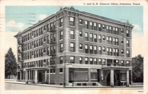 Palestine Texas I. & G.N. General Office, Sky Tinted Vintage Postcard U9905