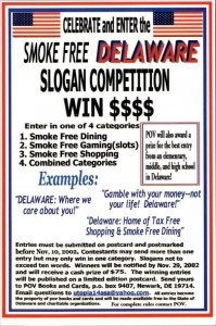 DE, Delaware  2002 SMOKE FREE SLOGAN COMPETITION ENTRY FORM  4X6 Postcard