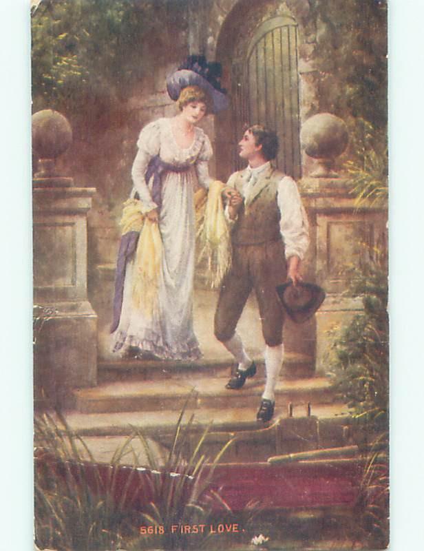 Pre-Linen valentine FIRST LOVE - PRETTY GIRL ESCORTED DOWN THE STEPS J0102