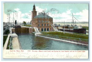 1906 Showing Two Boats in Each Level, Sault Ste. Marie Michigan MI Postcard