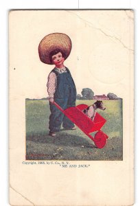 Comic Creased Damaged Postcard 1907-1915 Me and Jack Child With Wheelbarrow