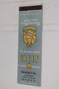 Gruen The Precision Watch Burnstine's Inc Lt Blue 20 Strike Matchbook Cover