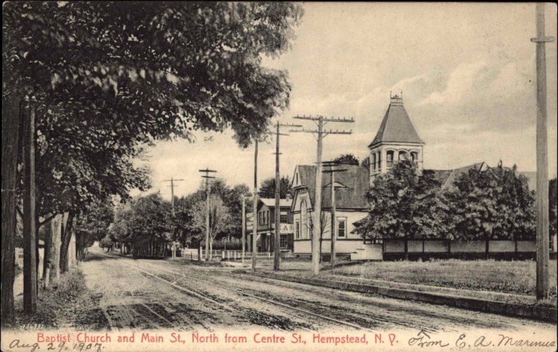 Hempstead Long Island NY Church & Main St. c1910 Postcard 