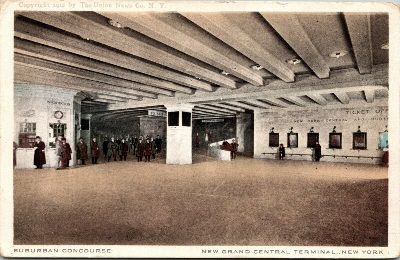 Vtg 1910s Suburban Concourse Grand Central Terminal New York City NY Postcard