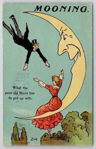 Mooning Woman On Crescent Moon As Man Dives In Postcard C37
