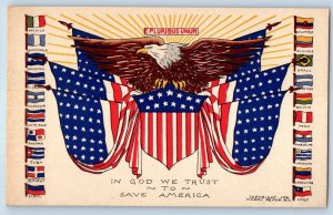 c1910's Flag Eagle Allies In God We Trust To Save America WWI Antique Postcard