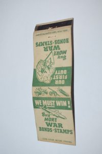We Must Win! Buy More War Bonds Stamps 20 Front Strike Matchbook Cover