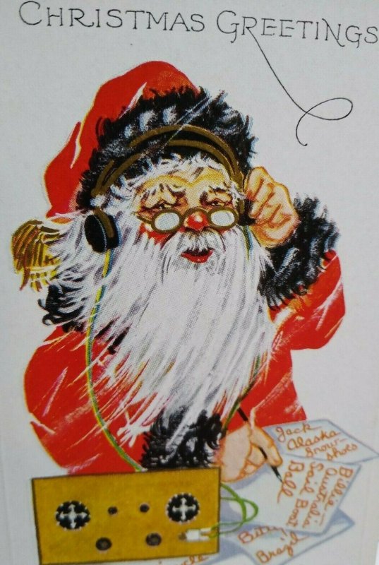 Santa Claus Ham Radio Christmas Greetings Postcard Original Embossed Vintage