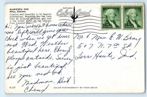 1955 Mesa Arizona Vintage Postcard Maricopa Inn Spanish Architecture Winter Home