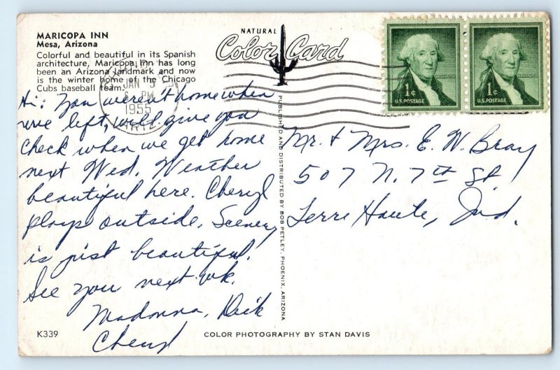 1955 Mesa Arizona Vintage Postcard Maricopa Inn Spanish Architecture Winter Home