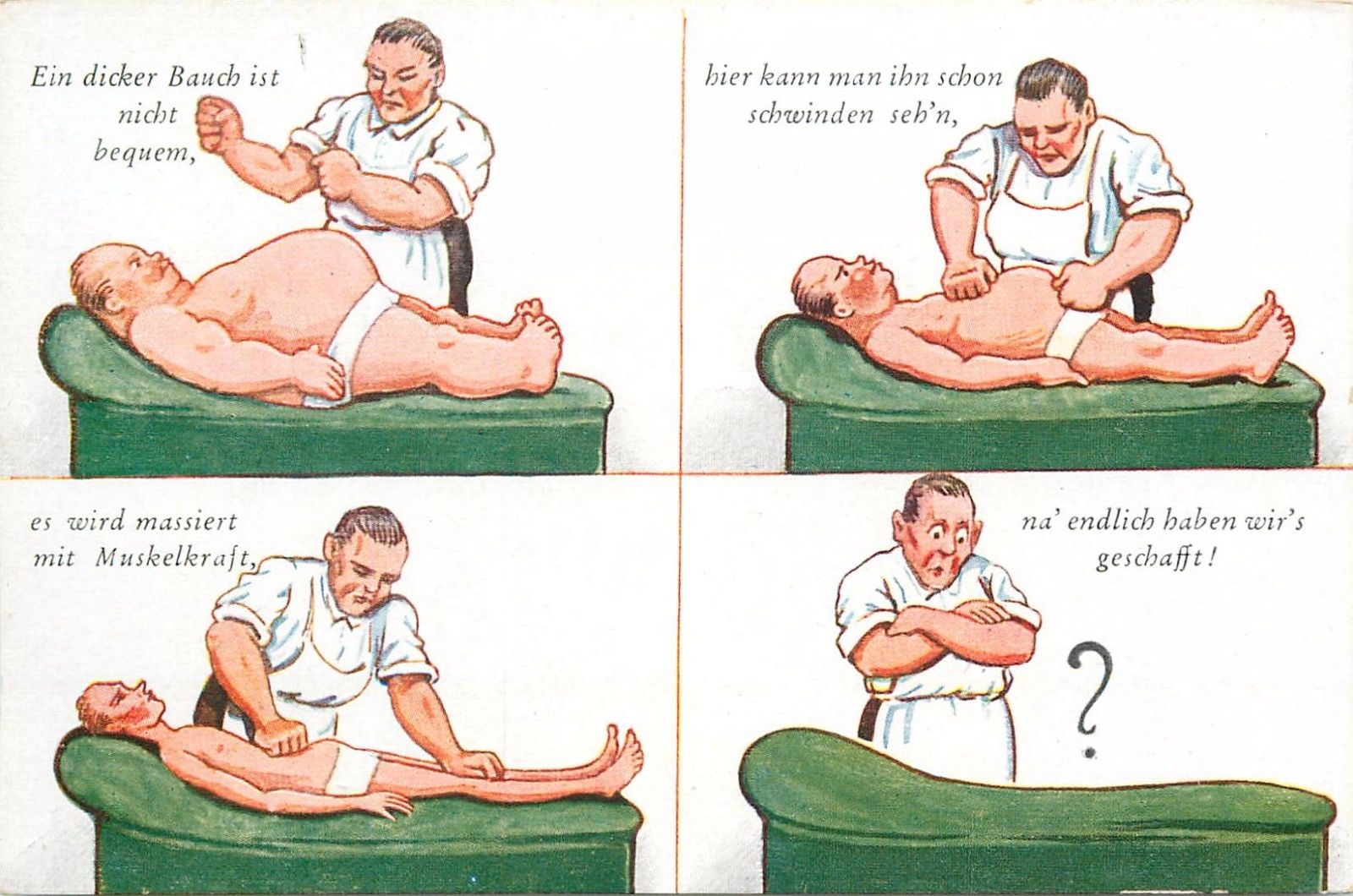 Funny massagist fat slim man massage vanish humour comic postcard  caricatures | Topics - Cartoons & Comics - Comics, Postcard / HipPostcard