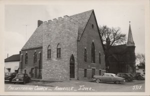 RPPC Postcard Presbyterian Church Knoxville  Iowa IA Vintage Cars