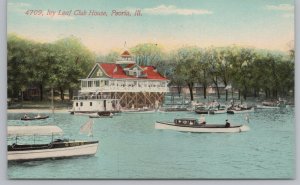 Peoria Illinois~Ivy Leaf Club House~Boats on Water~Cupid~c1910 Postcard 
