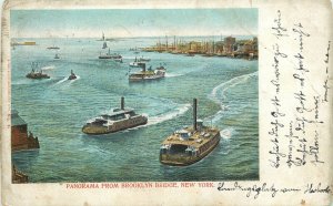 United States Brooklyn Bridge panorama New York vessels ferries harbor view 1904