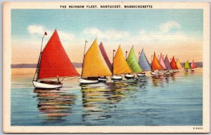 Nantucket Massachusetts MA, The Rainbow Fleet, Colorful Boat, Vintage Postcard