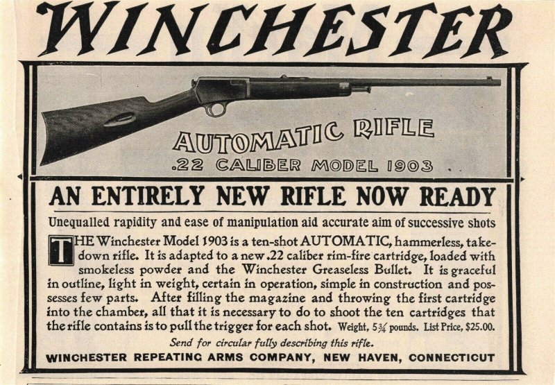 1903 Marlin Firearms Co. Winchester Repeating Arms Co. Original Print Ad 2T1-47