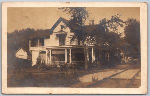 Postcard RPPC c1907 Unidentified Location Cousin Blanchys House Trolley Tracks