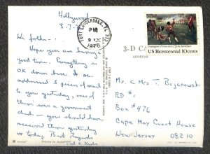 SAILING SHIP HOLLYWOOD FLORIDA TO NEW JERSEY LENTICULAR 3-D POSTCARD 1976 !!