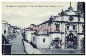 Old Postcard Fachada of Egreja Matriz e Rua Misericordia S Miguel Acores