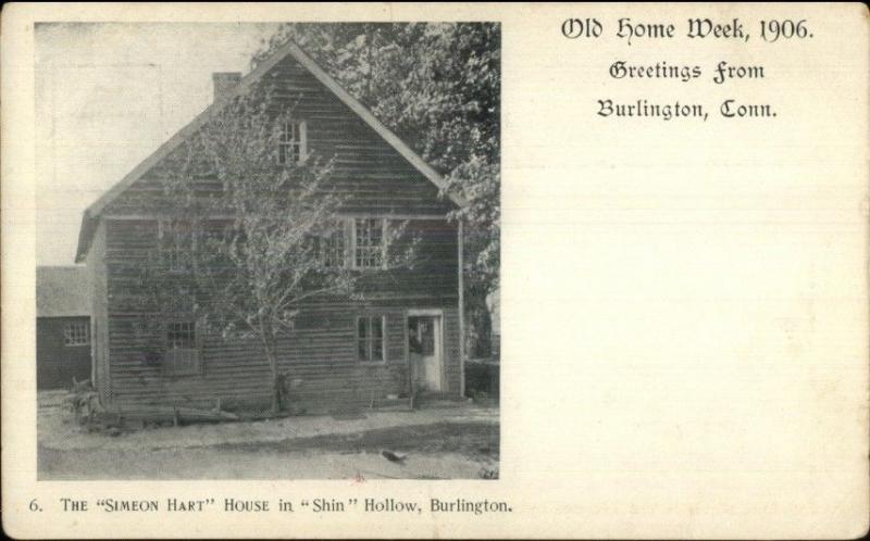 Burlington CT Simeon Hart House c1906 Postcard