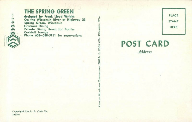 Multiview Postcard The Spring Green Frank Lloyd Wright Designesd Restaurant WI