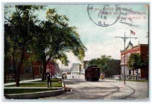 1908 First Avenue Trolley Scene Cedar Rapids Iowa IA Posted Vintage Postcard