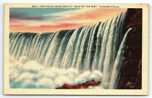 1930s NIAGARA FALLS NY FALLS FROM DECK OF MAID OF THE MIST LINEN POSTCARD P2609