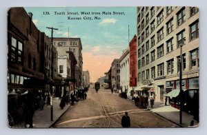 TENTH STREET WEST FROM MAIN STREET KANSAS CITY MISSOURI POSTCARD 1913