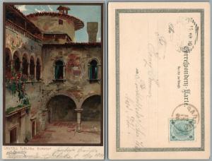 CASTELL TOBLINO BURGHOF ITALY 1900 ANTIQUE POSTCARD w/ stamp ARTIST SIGNED