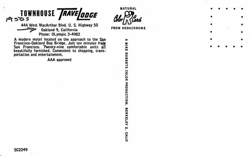 Automobiles Oakland California Townhouse Travelodge Postcard Roberts 20-7890