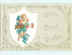 Divided-Back valentine CUPID WITH BASKET OF ROSE FLOWERS r4112