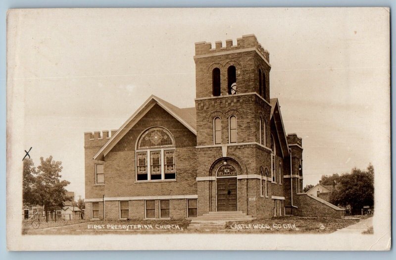 Castlewood South Dakota SD Postcard RPPC Photo First Presbyterian Church c1910's