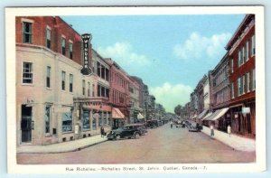 ST. JOHNS, QUEBEC Canada ~ Street Scene RUE RICHELIEU ca 1930s  Postcard