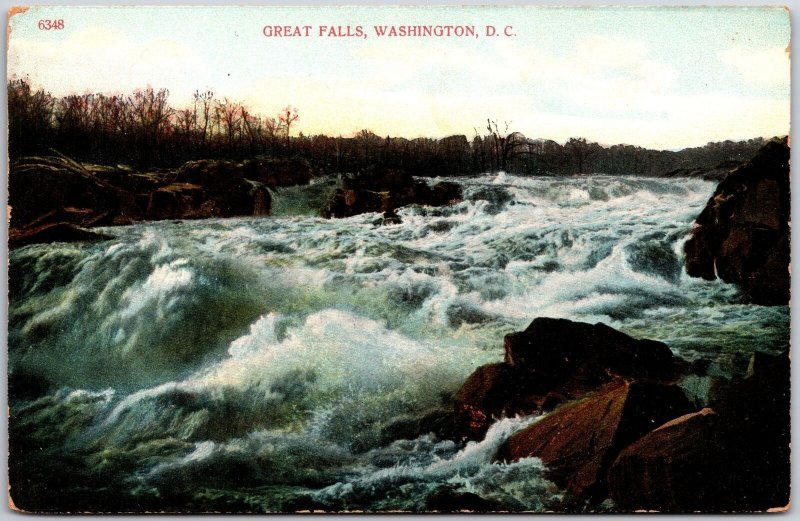 Great Falls Washington District of Columbia Stormy Waves Scene Postcard