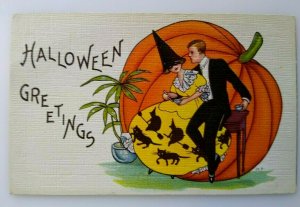 Halloween Postcard Masquerade Party Dancing Lady Witch Cat Dress Stecher 419 A