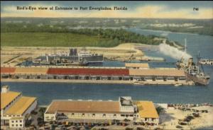 Port Everglades FL Linen Postcard