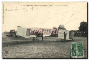 Old Postcard Jet Aviation Airplane Farman at Chalons camp Launch of & # 39helice