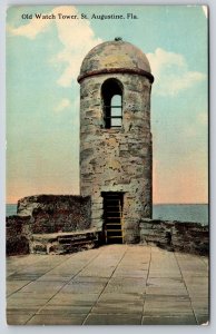St Augustine Florida~Old Watch Tower~Wooden Staircase~Vintage Postcard