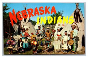 Vintage 1960's Postcard Group Photo Nebraska Sioux Indians Ogallala Nebraska