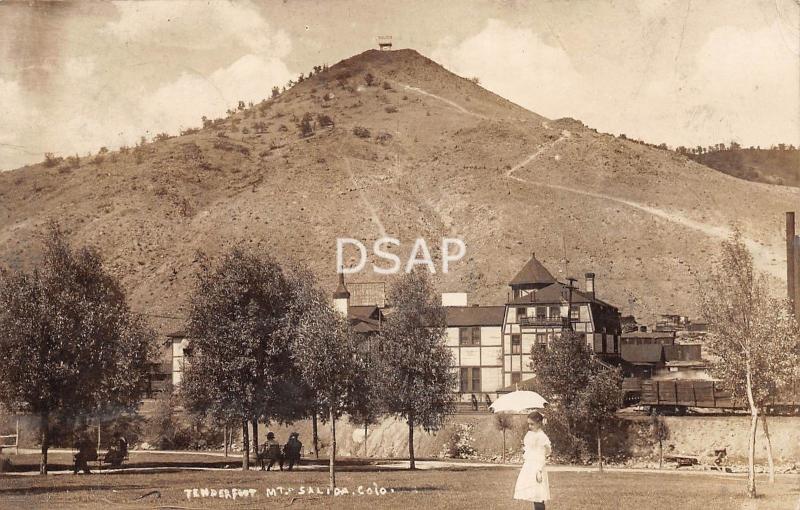 Colorado CO Postcard Real Photo RPPC 1915 SALIDA Tenderfoot Mountain HOTEL Girl