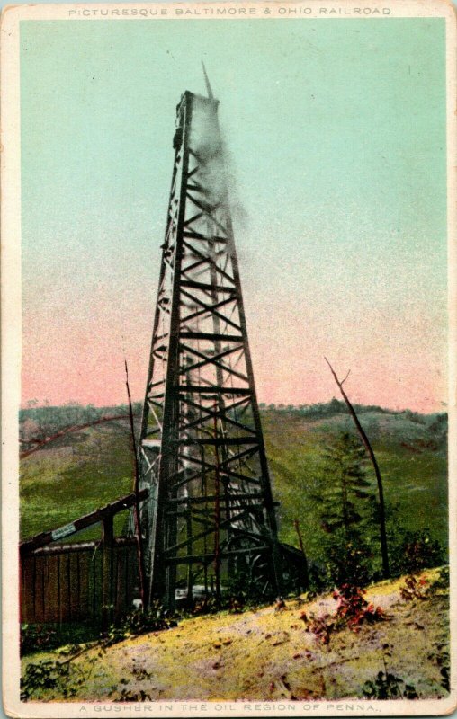 Vtg Postale 1910s G & S Photochrome - Gusher dans Le Huile Région De